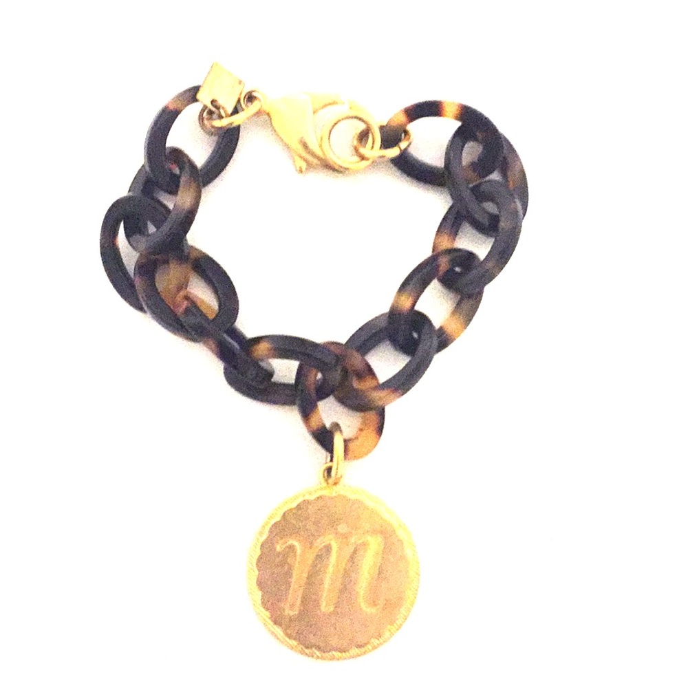 Tortoise Shell and Gold ‘M’ Pendant Bracelet